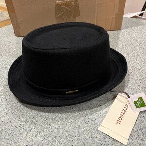 Stetson Wool Pork Pie Hat Men XXL Black Water Oil Dirt Repellent‎